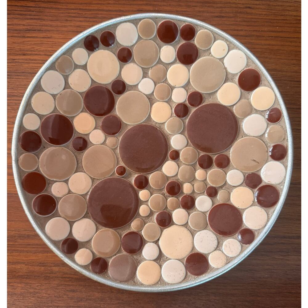 Vintage MCM Mid Century Tile Mosaic Round Dish - 8.5"